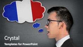  Presentation with speaking - PPT theme enhanced with man learn speaking french background and a dark gray colored foreground