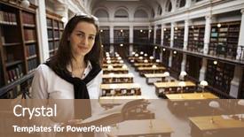  Presentation with upstairs - Slide set with learning knowledge - smiling female student standing background and a coral colored foreground