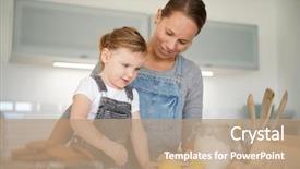  Presentation with baking equipment - Theme featuring learning memory - mother and daughter baking background and a coral colored foreground