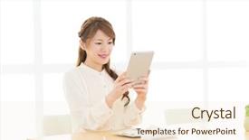  Presentation with black women beautiful woman - Theme having learning mobile - beautiful asian woman using background and a  colored foreground