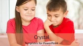  Presentation with children - Presentation theme with learning mobile - children are using tablet while background and a coral colored foreground