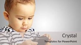  Presentation with cell - PPT layouts having learning mobile - portrait of baby boy using background and a light gray colored foreground