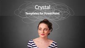  Presentation with question marks - Colorful presentation design enhanced with learning options - girl with question marks backdrop and a dark gray colored foreground