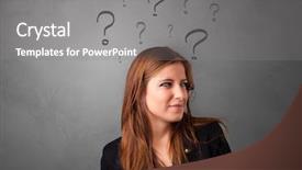  Presentation with question marks - Beautiful presentation theme featuring learning options - person with question marks backdrop and a  colored foreground