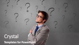  Presentation with questions question marks idea - Presentation theme consisting of learning options - person with question marks background and a gray colored foreground