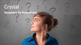  Presentation with question marks - Presentation theme enhanced with learning options - person with question marks background and a gray colored foreground