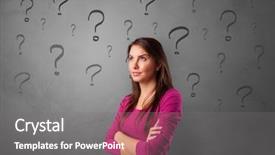  Presentation with question marks - Amazing PPT theme having learning options - person with question marks backdrop and a gray colored foreground