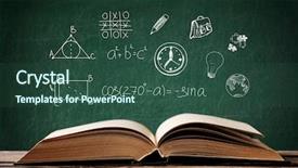  Presentation with chalkboard - Amazing presentation having learning philosophy - book on wooden table icons backdrop and a ocean colored foreground