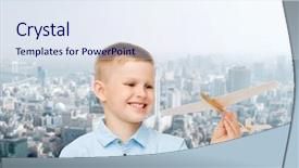  Presentation with future city - Slide deck consisting of learning pilot airplanes - dreams future hobby urban life background and a  colored foreground