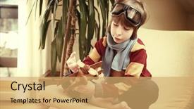  Presentation with wooden toy - Slide set with learning pilot airplanes - little boy aviator dreaming background and a  colored foreground