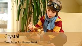  Presentation with wooden toy - Colorful presentation design enhanced with learning pilot airplanes - little boy aviator dreaming backdrop and a  colored foreground