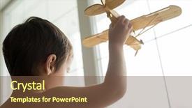  Presentation with airplane pilot - PPT theme having learning pilot airplanes - portrait of child with airplane background and a  colored foreground