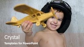  Presentation with child development developing toy - Theme with learning pilot airplanes - portrait of child with airplane background and a coral colored foreground
