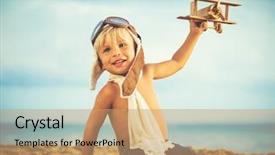  Presentation with airplane - Presentation design with learning pilot airplanes - small boy playing with toy background and a coral colored foreground