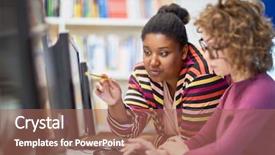  Presentation with monitor computer - PPT theme featuring learning point - african young teacher pointing background and a  colored foreground