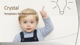  Presentation with language child - Slide set with learning point - cheerful smiling child pointing up background and a sky blue colored foreground