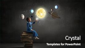  Presentation with stack books - Presentation design with learning point - little girl sitting on stack background and a dark gray colored foreground