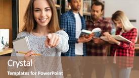  Presentation with student - Colorful PPT layouts enhanced with learning point - smiling young girl student holding backdrop and a coral colored foreground