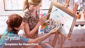  Presentation with professional training - Colorful presentation design enhanced with learning psychology - artist painting easel in studio backdrop and a red colored foreground