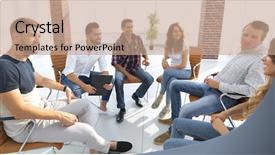  Presentation with team building - Slides having learning psychology - employees at the seminar background and a  colored foreground