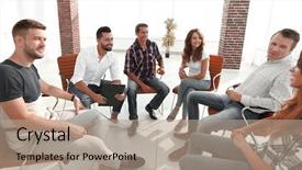  Presentation with team building - PPT layouts enhanced with learning psychology - employees at the seminar background and a  colored foreground