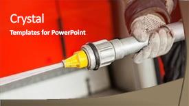  Presentation with fire station - Presentation theme consisting of learning stations - cropped image of fireman spraying background and a crimson colored foreground