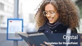  Presentation with bus stop - Cool new presentation design with learning stations - pretty afro teenage girl reading backdrop and a ocean colored foreground