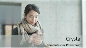  Presentation with mobile use - Presentation featuring learning stations - woman use of mobile phone background and a light gray colored foreground