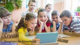  Presentation with school children - PPT theme featuring learning together - children of primary school are background and a gold colored foreground