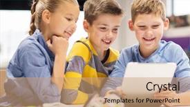  Presentation with education children technology science - Slide set with learning together - education science technology children background and a coral colored foreground