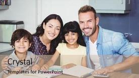  Presentation with conflicts parents and children - Slide deck having learning together - portrait of happy parents assisting background and a coral colored foreground