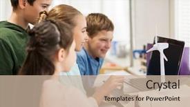  Presentation with renewable energy - Beautiful PPT theme featuring learning together - renewable energy children technology science backdrop and a soft green colored foreground