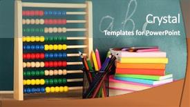  Presentation with school desk - Colorful presentation theme enhanced with learning tools - toy abacus books and pencils backdrop and a seafoam green colored foreground