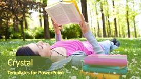  Presentation with music book - Presentation theme featuring learning tree - girl lying on grass background and a tawny brown colored foreground