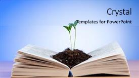  Presentation with knowledge - PPT theme consisting of learning tree - seedlings growing from book background and a light blue colored foreground