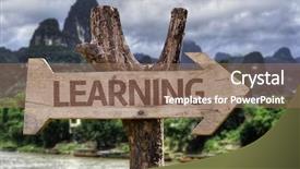  Presentation with learning - Beautiful PPT theme featuring learning wooden sign backdrop and a coral colored foreground