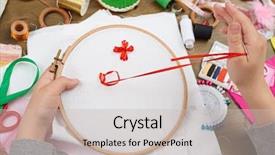  Presentation with handicraft - Slide deck enhanced with sewing knitting tools - boy embroidered on the hoop background and a soft green colored foreground