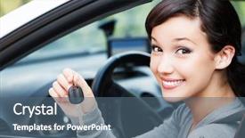  Presentation with woman car driver map - Beautiful PPT theme featuring lease - happy female driver showing car backdrop and a ocean colored foreground