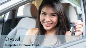  Presentation with learning to drive - Beautiful slides featuring lease - young hispanic teenage girl learning backdrop and a light blue colored foreground