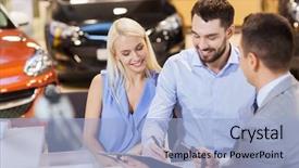  Presentation with car buying - Cool new PPT theme with leasing manager - auto business sale and people backdrop and a light blue colored foreground