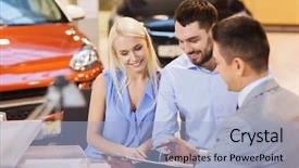  Presentation with car buying - PPT theme featuring leasing manager - auto business sale and people background and a  colored foreground
