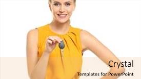  Presentation with leasing - PPT theme having leasing manager - young woman with car key background and a yellow colored foreground