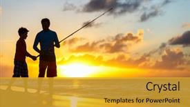  Presentation with father son and looking - Presentation design having leasure - father and son fishing together background and a gold colored foreground