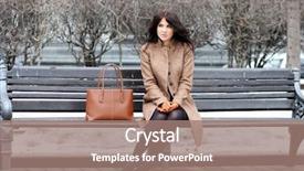  Presentation with leather bag - Presentation theme enhanced with leather bag - beautiful young city woman sits background and a coral colored foreground