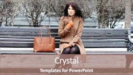  Presentation with city - Amazing presentation having leather bag - beautiful young city woman sits backdrop and a coral colored foreground
