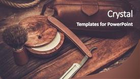  Presentation with shaving - Audience pleasing presentation consisting of leather bag - shaving accessories on a luxury backdrop and a tawny brown colored foreground