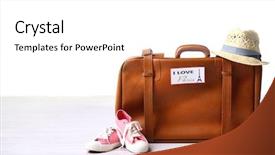  Presentation with angio room - PPT layouts having leather bag - suitcase with stickers on floor background and a white colored foreground