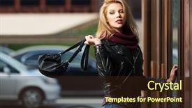 Presentation with fashion handbag - Audience pleasing PPT theme consisting of leather bag - young fashion blond woman backdrop and a wine colored foreground