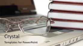  Presentation with bound - Amazing presentation theme having leather bound - eyeglasses and books backdrop and a soft green colored foreground