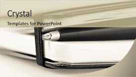  Presentation with bound - Colorful presentation design enhanced with leather bound - notepad with pen backdrop and a soft green colored foreground